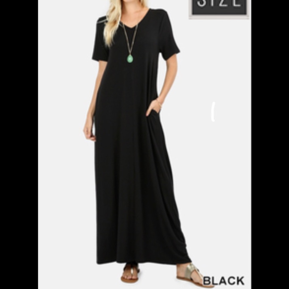 NEW Plus V-Neck Maxi Dress Pockets Short Sleeve